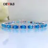 Bangles Oevas 100% 925 Sterling Silver Aquamarine Alto Carbono Diamante Pulseira para Mulheres Espumante Luxo Wed Party Fine Jewelry Presentes