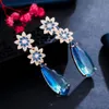 Knot cwwzircões linda flor de flor azul azul azul zirconia cristal longa água brinhos de gotas de água para mulheres Presente de noiva cz949