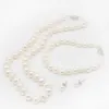 Chaînes 8-9mm près de rond blanc collier de perles d'eau douce Bracelet ensembles de goujons perles cravates main ornement fabrication de bijoux conception