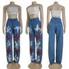 Women s Jeans Echoine Design Print Hight Waist Denim Pant Street Blue Straight Washing Long Fashion Casual 23519 230519