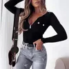 T-shirt da donna Sexy da donna con cerniera a molla con scollo a V Camicia a tinta unita Pullover Office Ladies Casual Slim Fit Maglione Top per 2023