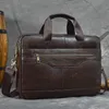 Briefcases Men's Genuine Leather Briefcases 14 Inch Laptop Business Bag Laser Engraving Personlized Gift Work Tote Shoulder Bag 230520