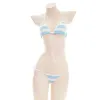 Lingerie giapponese Sexy Erotic Anime Miku Kawaii Mini Bikini Cosplay Reggiseno Lolita a righe bianche blu Reggiseno intimo donna Set reggiseni312c