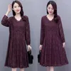 Casual Dresses Spring Autumn Clothing Temperament Black Long Sleeve All-Match Lace Dress Women Large Size Mid-Calf Vestidos 5xl E296