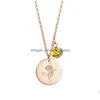 Collane con ciondolo Birthstone lucido 12 mesi Collana fiore Delicato moneta in oro rosa con incisione in acciaio inossidabile per le donne Regalo Madri D Dhxor