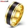 Bands 8mm Gold Tungsten Carbide Ring for Men Women Wedding Band Black Carbon Fiber Inlay Beveled Polished Shiny with Comfort Fit