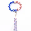 Schlüsselanhänger USA Holzperlen Unabhängigkeitstag Armband Schlüsselanhänger Armband Lederquaste 4. Juli Frauen Patriotischer Schlüsselanhänger