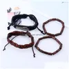 Bracelets de couro retro genuíno de 4pcs/conjunto