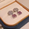 Baumelnde Ohrringe aus reinem 925er-Sterlingsilber, hängende rosa Kristall-Blumen-Tropfen-Designer für Damen, Luxus-Schmuck