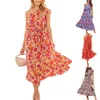 Basic Casual Dresses Summer Womens Floral Ruffled Slanted Shoulder Streamer with Large Swing Dress 230519