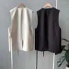 Damesvesten Women Koreaanse mode voorste knop Waastcoat Vintage mouwloze riemzakken vrouwelijke bovenkleding chique vest tops chaleco mujer q94