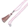 Collane 8mm Quarzo rosa Perline Annodato 108 Collana Mala Meditazione Yoga Preghiera Gioielli Japamala Rosario per donne con Albero della vita