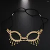 Hårklipp lyxiga kristallrundglasögon Form Tassel Eye Mask Chain Face Jewelry for Women Rhinestone Carnival Masks Brudbandsgåva