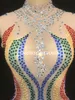 Tute da donna Pagliaccetti Donna Arcobaleno colorato Nappa Maglia Body Strass Prospettiva Frange Body Stage Outfit Wear Performance Dance Costume 230520