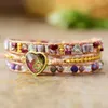 Bangle Lovely 3 Strand Heart Shape Wrap Armband Natural Stones Opal Beaded Cord Braclet Vegan Women Sisters Friendship Jewelry Bijoux