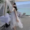 Vestidos casuales Hstar verano 2023 Runway Ruched Ruffle Korean Fairy Beach Party Vestidos mujeres Midi blanco suelto Slip Sundress