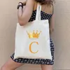 Borse da sera Godlen Alphabet Crown Lettera iniziale A B C K R Z Fashion Women Shopper Bag Girl Totes Shoulder Lady Cute Canvas Shopping