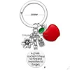 Porte-clés En Acier Inoxydable En Forme De Coeur Chaînes De Lettrage Journée Des Enseignants Saint Valentin Cadeaux D'anniversaire De Noël Apple Charme Porte-clés J Dhuv2