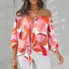 Damesblouses shirts van schouderhemd blouse dames bloemenprint casual lange mouw v nek tops elegant los blusas mujer 230519