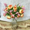 Decoratieve bloemen Silk Peony Artificial Bouquet 5 Big Head and Buds Fake for Christmas THOME TABEL Wedding Decoratie