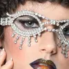 Hårklipp lyxiga kristallrundglasögon Form Tassel Eye Mask Chain Face Jewelry for Women Rhinestone Carnival Masks Brudbandsgåva