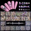 Falska naglar 1000pcs Box Mixed AB Glass Crystal Diamond in Grids 21 Form och SS4 SS20 Flatback Nail Art Set med 1 Pick Up Pen 230520