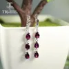 Knoop TBJ Lange oorbel met Braziliaanse rhodoliet garet peer 5*8mm 6 stuks 5ct natuurlijke edelsteen fijne sieraden 925 sterling zilver voor vrouwen