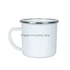 Mugs Sea Diy Sublimation 12Oz Tasse En Émail Avec Sier Rim 350Ml En Acier Inoxydable Émaillé Dent Tasse Poignée Blanc Transfert De Chaleur Eau Co Dha1R