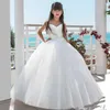 Girl Dresses Princess Flower Girls Bateau Neck Beaded Sash Lace Half Sleeves Pageant Gowns Long Floor Tulle Communion Dress
