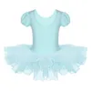 Dancewear filles à manches courtes Ballet danse Tutu robe enfants gymnastique justaucorps scène Performance Dancewear Costume 230520