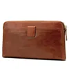 Wallets Cowhide Echt lederen heren Wallet Business Black Brown Zipper Hand met mobiele telefoon Tassen Verander opslag