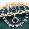 Set set di gioielli geometrici in argento sterling 925 con ametista viola per bracciale da donna, orecchini, collana, anello pendente