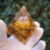 Composants Orgonite Citrine Crystal Sphère avec Tiger Eye Pyramide Natural Pyramide Reiki Energy Healing Meditation Pyramid