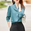 Women's Blouses Chic Women Shirt 2023 In Green Pink White Female Chiffon V Neck Long Sleeve Tops Elegant Office Ladies Formal Work