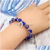 Beaded Fashion Glass Evil Blue Eye Charm Strands Bracelets Hamsa Stretch Bracelet Hand Of Fatima Turkish Lucky Bangle For Women Men Dhlfp