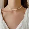 Necklaces Trendy Delicate Baroque Pearl Necklace Heart Bling Crystal Pendant Choker 2021 New Arrival Party Jewelry for Women