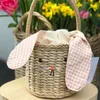 Sacs de soirée Sac de seau en rotin pour enfants adultes plage paille épaule messager panier sac à main avec oreilles de lapin 230519