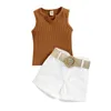 Cross Border Consolidation Korean Version Children's Sleeveless Top shorts+belt Three Piece Set of Girls' Clothing for Small and Medium-sized Children