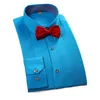 Men's Dress Shirts Party Bow Tie Long Sleeves Wedding Clothing Solid Color Buttons Fashion Slim Festive Celebration Tops