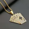Necklaces Hiphop Iced Out Playing Card Straight Flush Pendant With Stainless Steel Chain Men's Poker Necklace Golden Jewelry Dropshipping