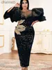 カジュアルドレスブラックベルベットドレススパンコールパッチワークシースプラスサイズの刺繍カクテルイブニングバースデーパーティー衣装女性冬L230520