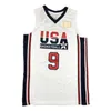 Stitched Michael 9 Basketball Jersey Mens National Dream Team Jersey Costurado Azul Branco Camisa de Manga Curta S-XXL