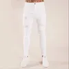 Męskie dżinsy dżinsy Hip Hop White Moto Chudy Risped Pure Color Elastic Denim Spodnie Męskie Pieściczne Penię Penię 230519