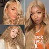 Perruques Lace Front Wig transparentes blondes miel, cheveux humains ondulés, crépus et bouclés, perruque synthétique pre-plucked avec ligne de cheveux perruqu