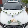 装飾的な花1セットウェディングカーの装飾ローズピンクブルーホワイトロマンチックなリボン女性シングルスパーティードアハンドルシルク