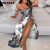 Two Piece Dress CMYAYA Women Boho Elegant High Side Split Maxi Long Skirts Suit with Strapless Crop Tops Matching 2 Set Outfits 230519