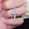 Halsband Neetim 100% Real Moissanite Cross Pendant Necklace For Women 925 Sterling Silver 3mm Diamond Neckor Chain Fine Jewelry Gift