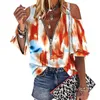 Womens Blouses Shirts Summer Women TShirts Sexy Off Shoulder Short Sleeve Tops Tie Dye Printing Zip Up V Neck Clothing 230519