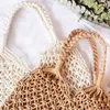 Sacs de rangement évider Mesh Knitted Bag Handmade Beach Cotton String Unlined Shoulder (Blanc)