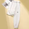 Kvinnors byxor enkla bälte last kvinnor sträcker hög midja kvinnlig koreansk vit daglig casual fotledslängd pantaloner mujer höst